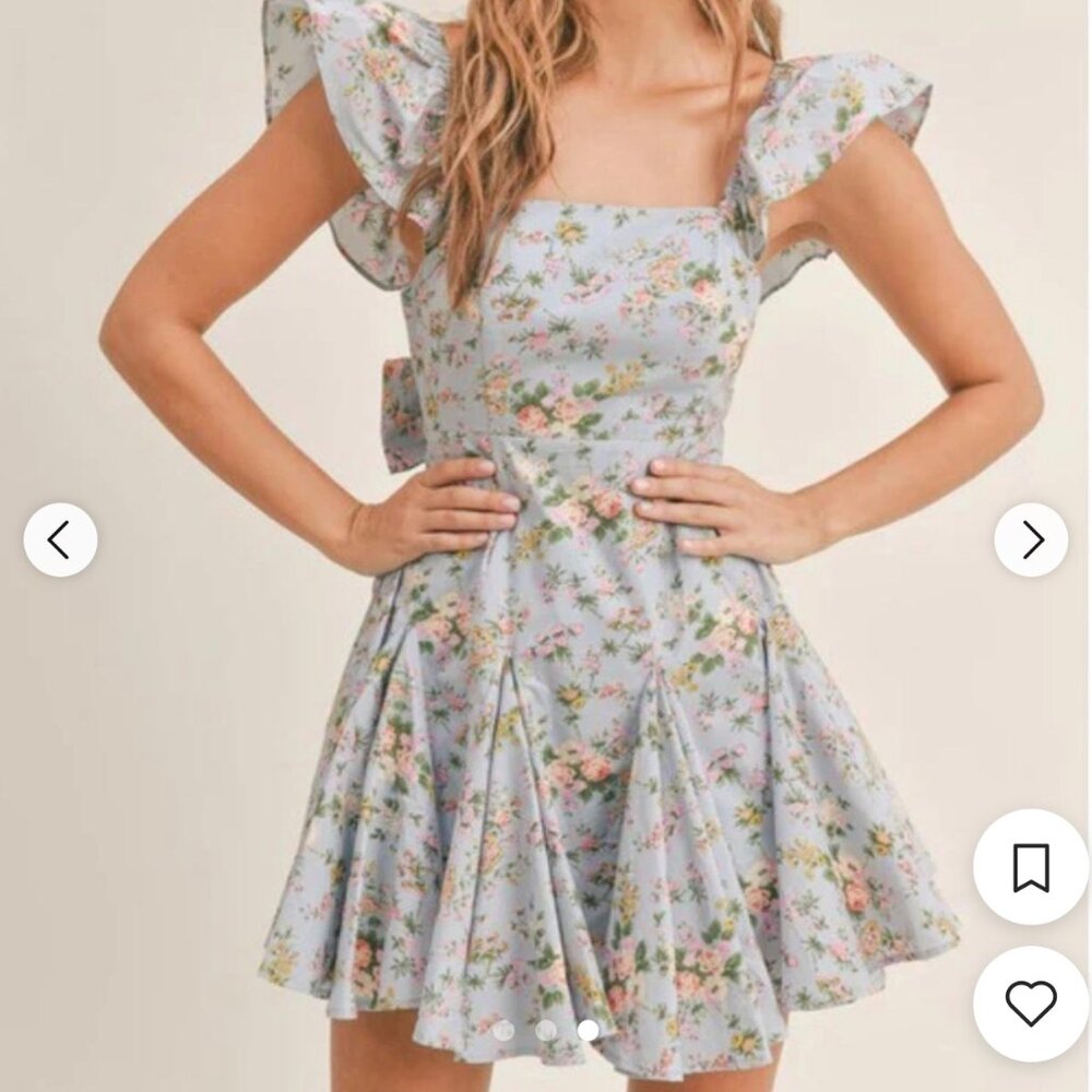 NWT Ruby and Jenna Mabl Light blue mini dress with floral detailing US M